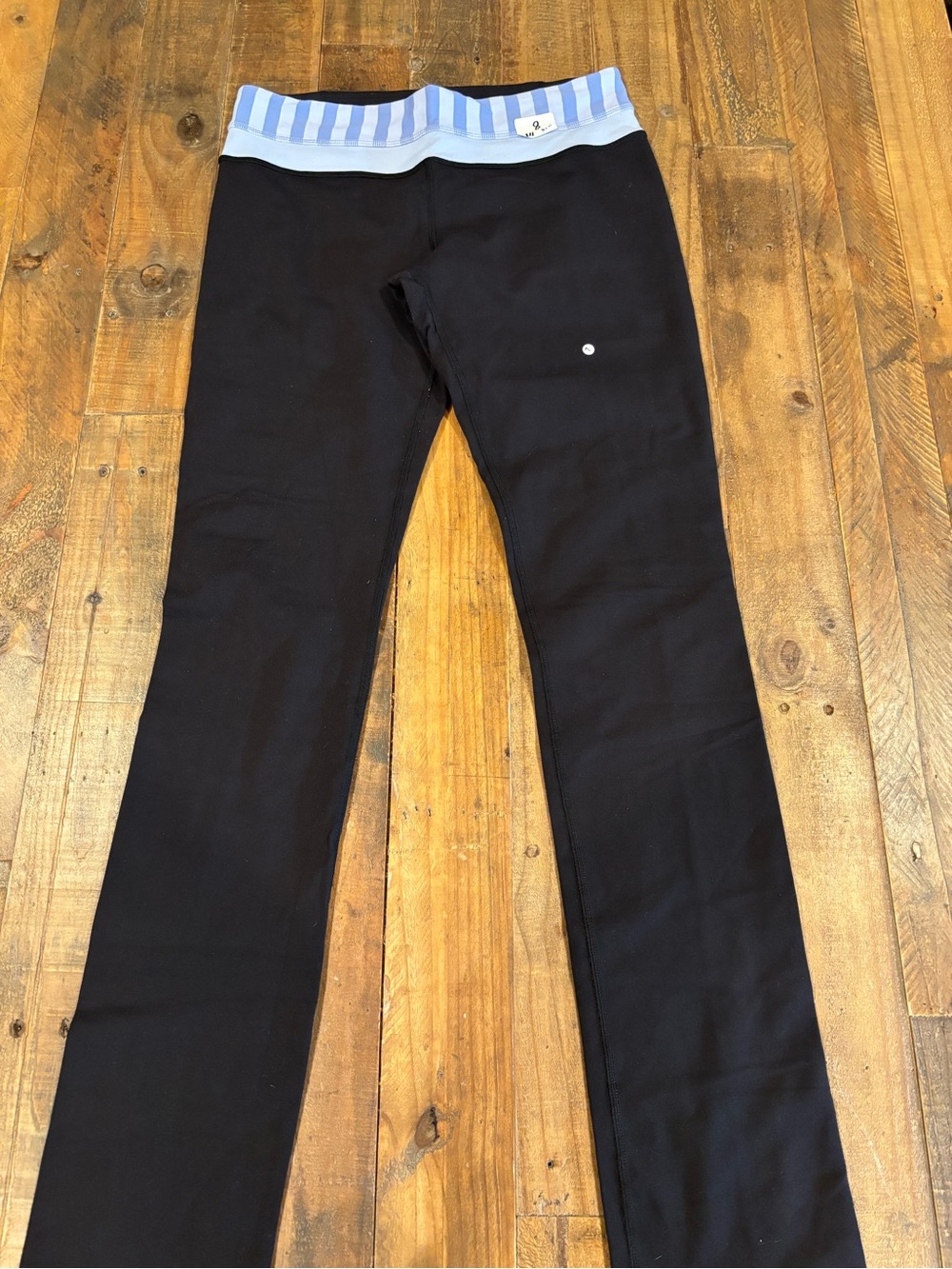 lululemon athletica Black Leggings with Light Blue Striped Waistband